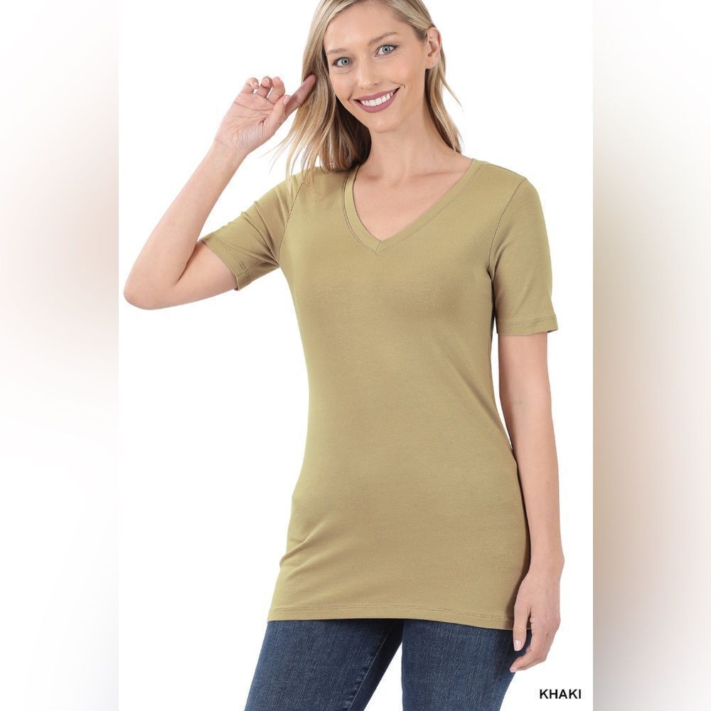 Zenana Khaki V-Neck Women's Top gt-1009ab